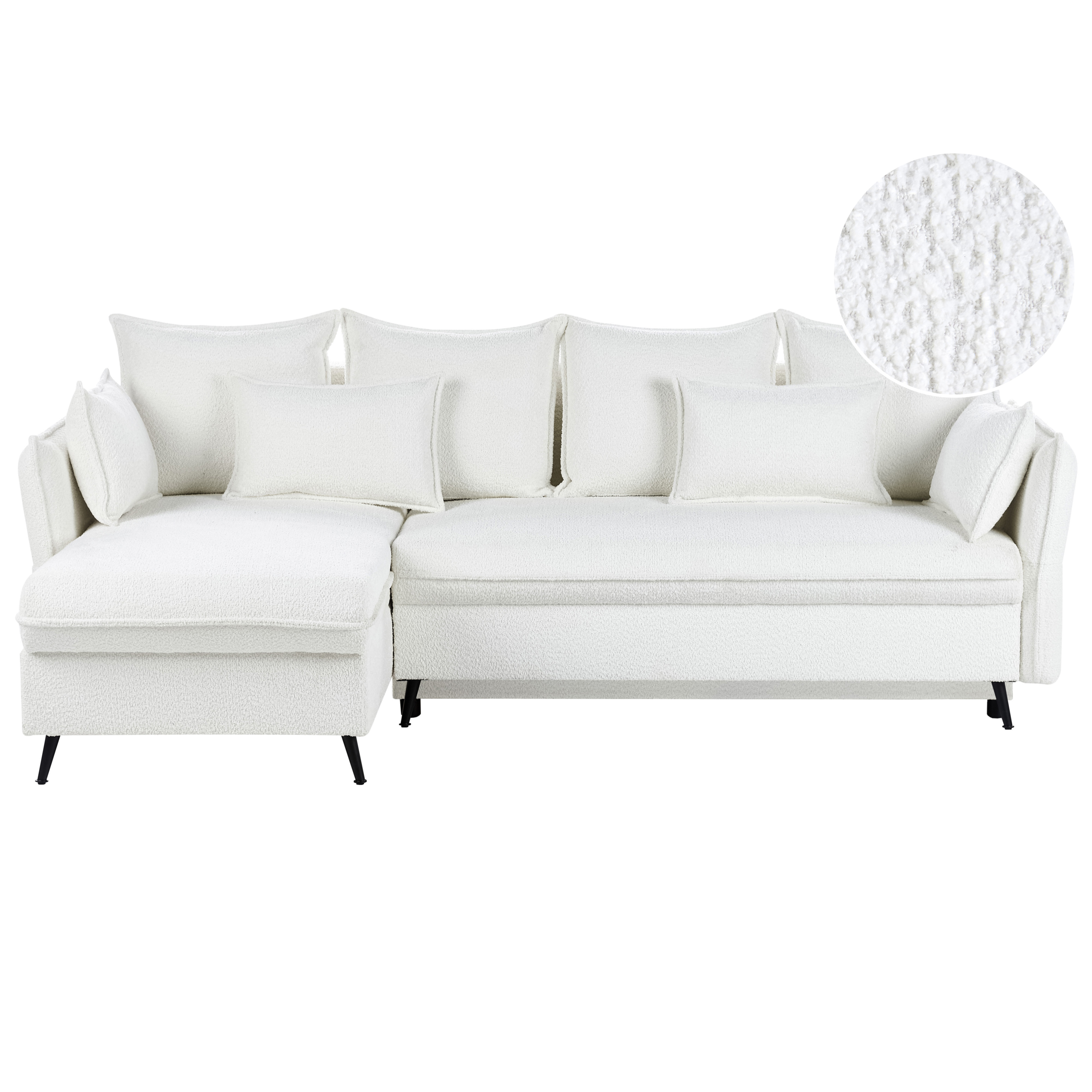 Kulmavuodesohva 3-istuttava VILLIE buklee Luonnonvalkoinen säilytystila Oikea