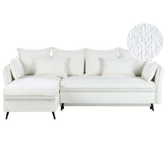 Kulmavuodesohva 3-istuttava VILLIE buklee Luonnonvalkoinen säilytystila Oikea