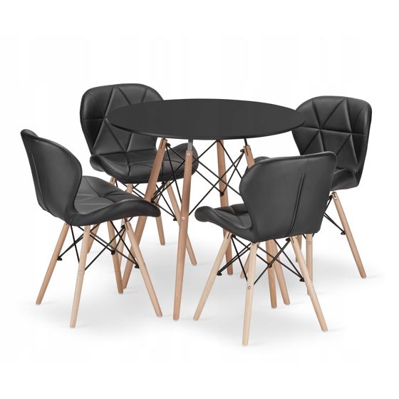 Pyöreä pöytä TODI 80, 4 LAGO-tuolia, musta