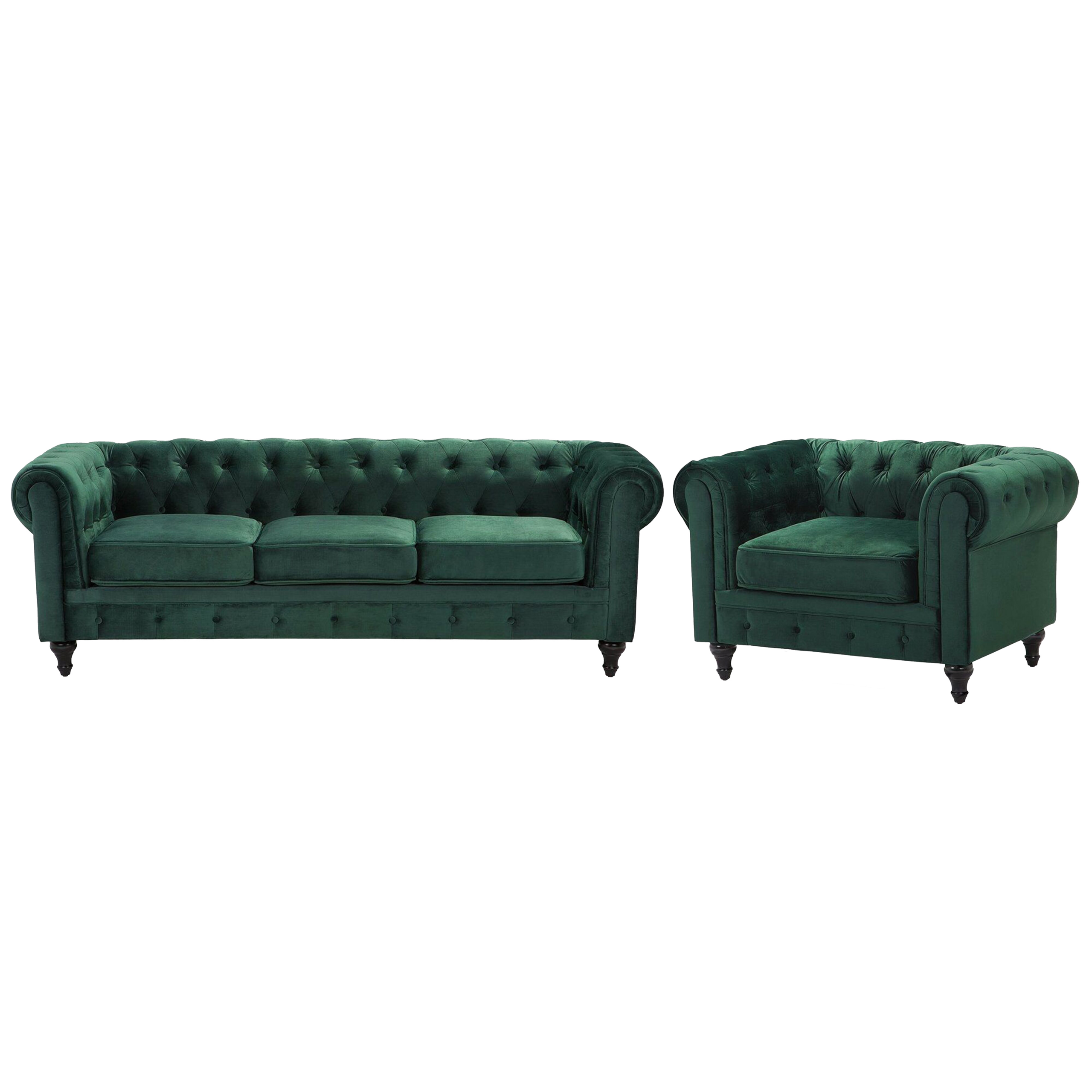 Sohvaryhmä 4-istuttava CHESTERFIELD Sametti Smaragdinvihreä