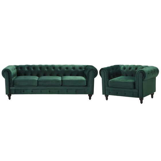 Sohvaryhmä 4-istuttava CHESTERFIELD Sametti Smaragdinvihreä