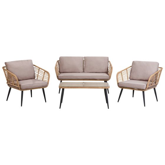 Ulkosohvaryhmä pöydällä 4-istuttava CORINTH II polyrottinki Luonnonväri