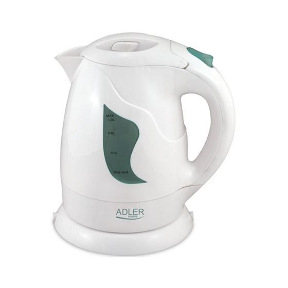 Adler | Vedenkeitin | AD 08 | Vakiokokoinen | 850 W | 1 L | Muovi | 360° kääntyvä jalusta | Valkoinen