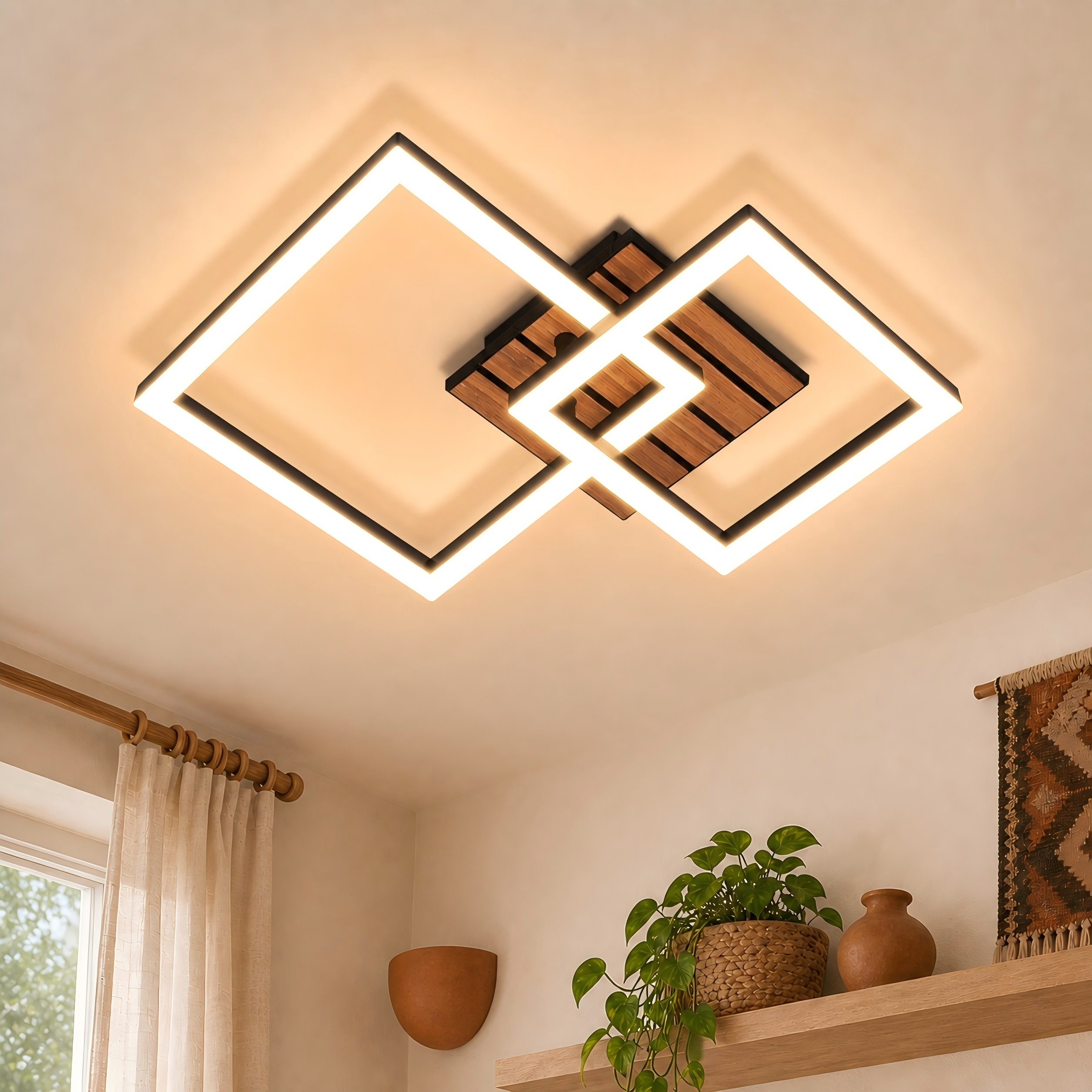 ZMH LED-kattovalaisin olohuoneeseen 14W 3000K moderni musta puudesign-kattovalaisin makuuhuoneeseen