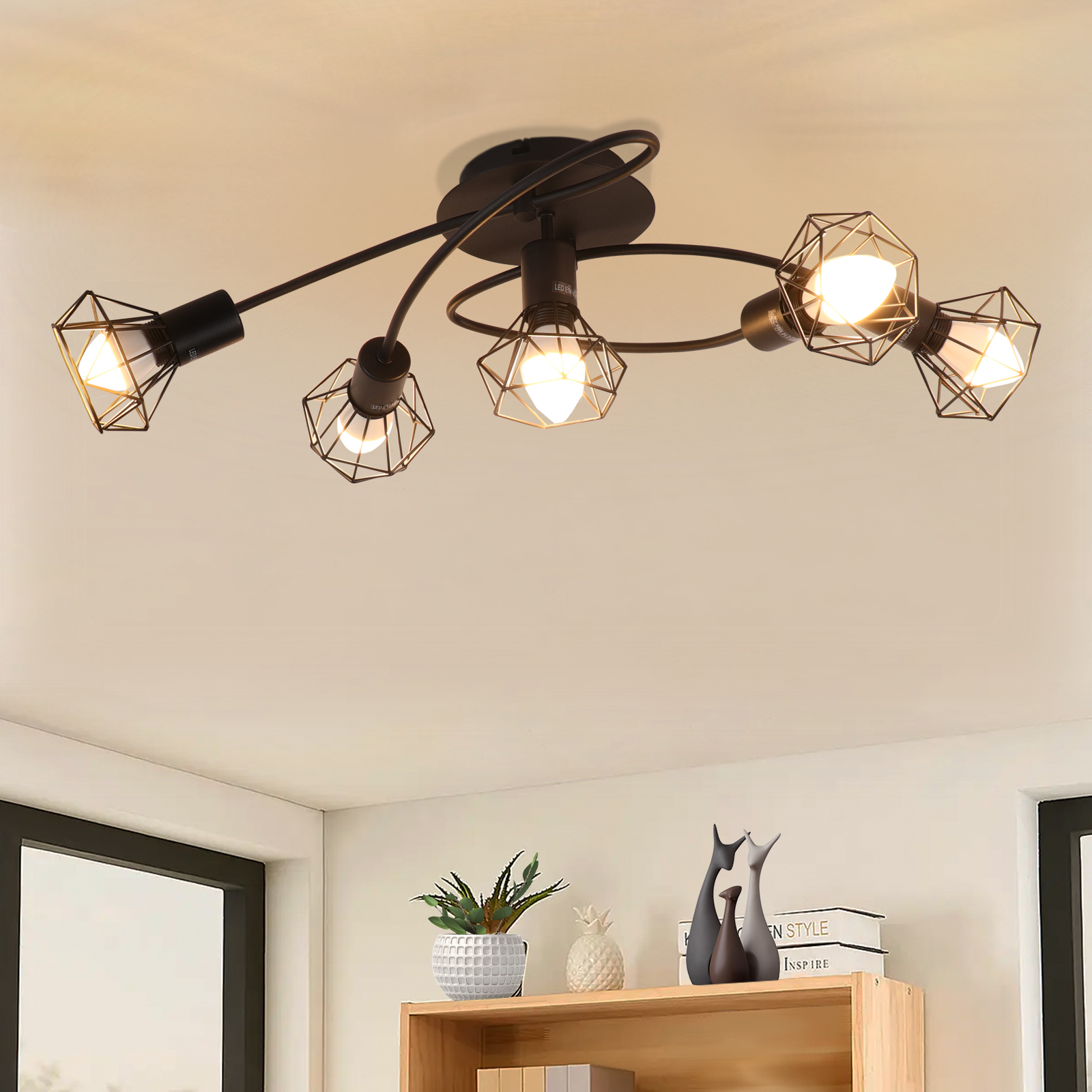NETTLIFE LED - kattovalaisin E14 musta kattovalaisin 5 lamppua teollinen säädettävä 350° retro vintage - kohdevalo