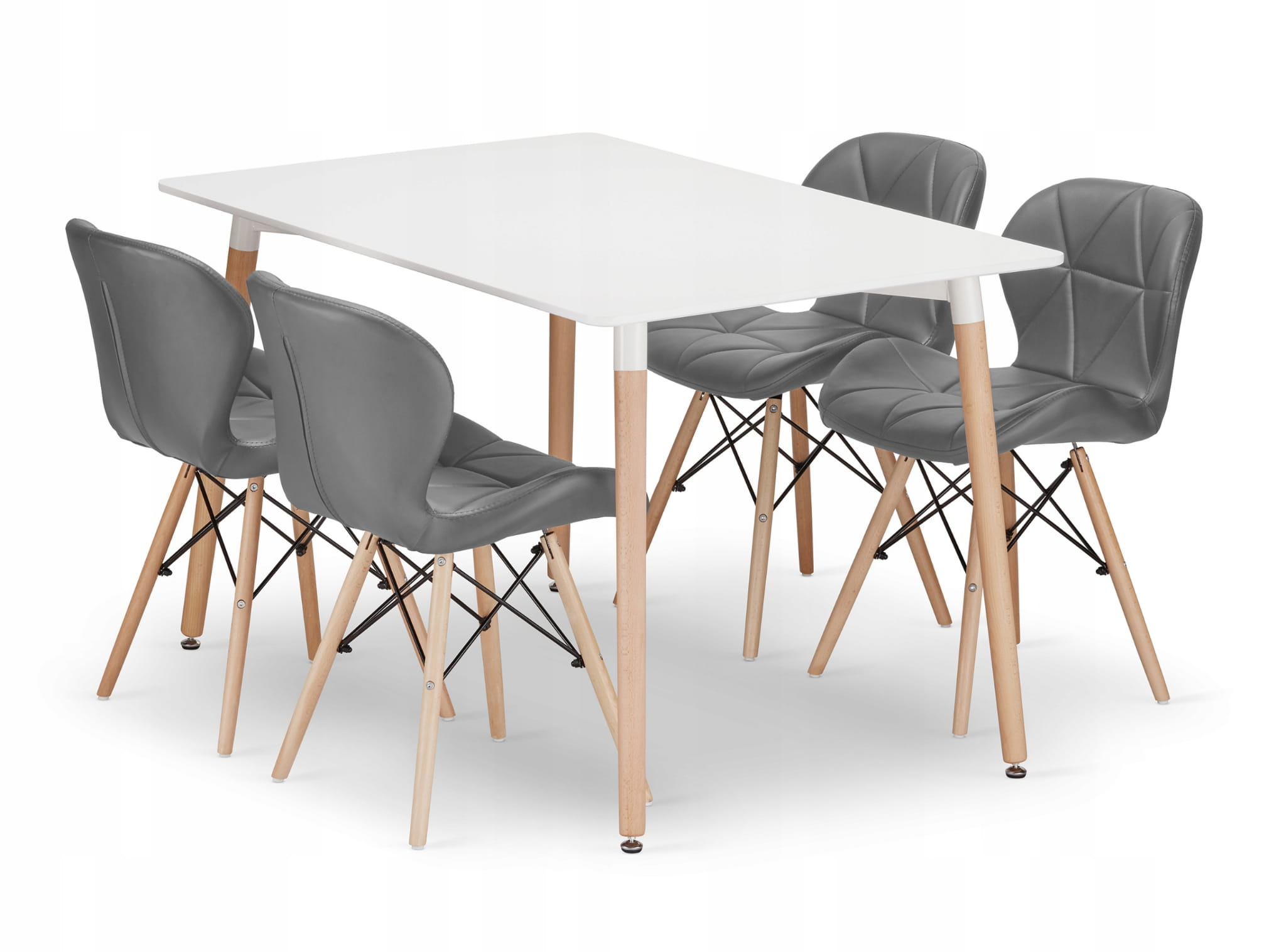 ADRIA suorakulmainen pöytä 120x80, 4 LAGO-tuolia, harmaa, valkoinen