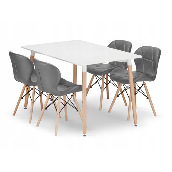 ADRIA suorakulmainen pöytä 120x80, 4 LAGO-tuolia, harmaa, valkoinen
