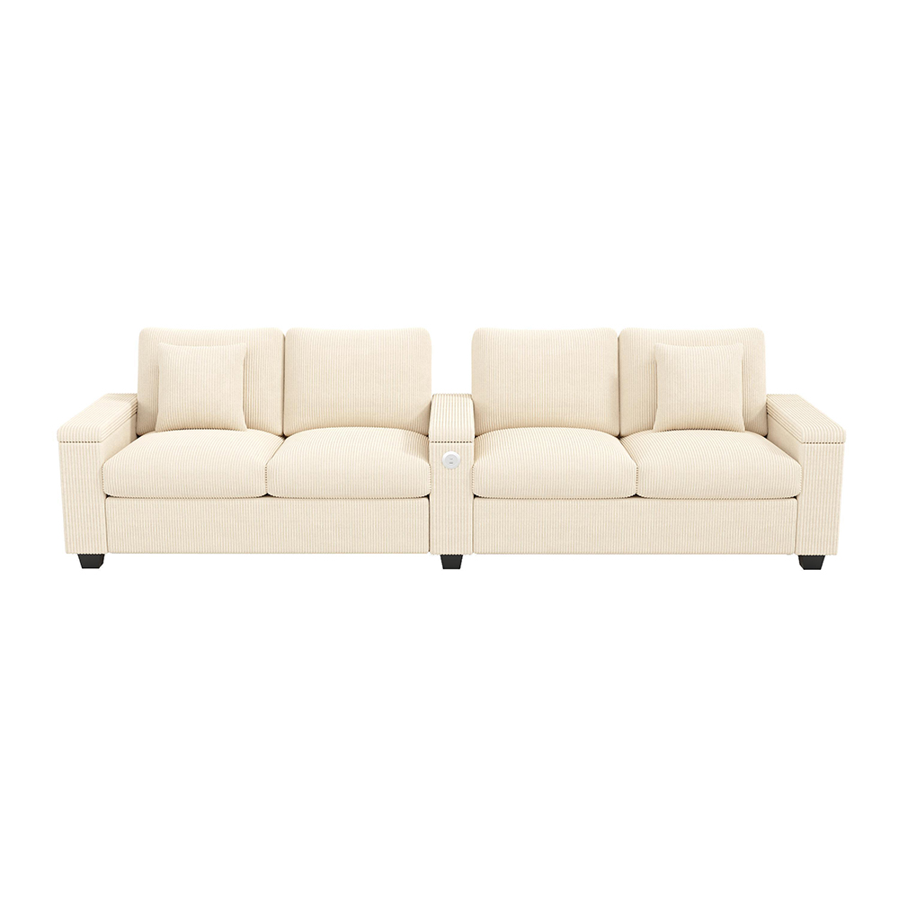 Neljän istuttava sohva USB/USB-C-lataustoiminnolla, beige