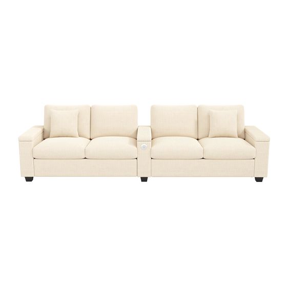 Neljän istuttava sohva USB/USB-C-lataustoiminnolla, beige