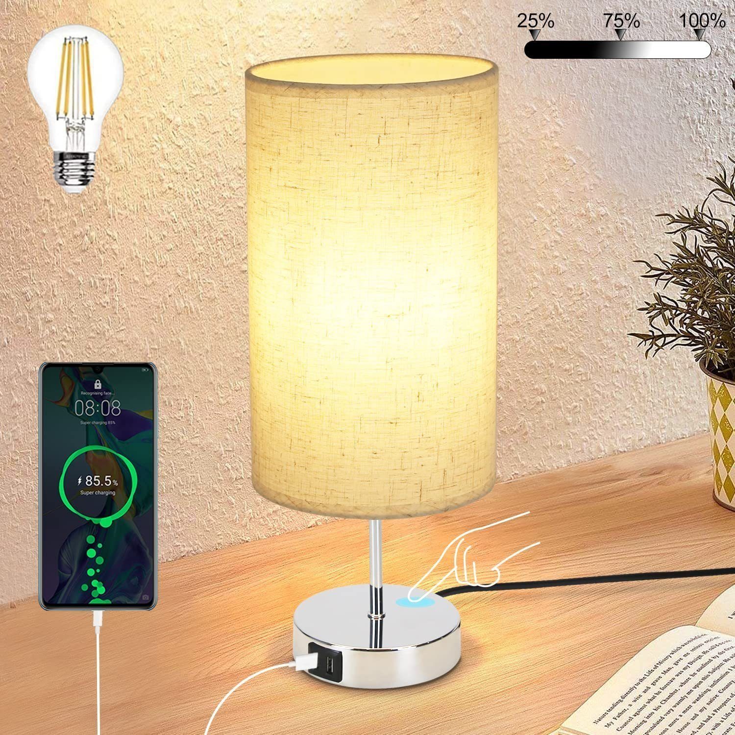 NETTLIFE HimmennettäväKosketus, Yöpöytävalaisin, Lataustoiminnolla, Moderni, Pöytävalaisin, USB, E27, :llä