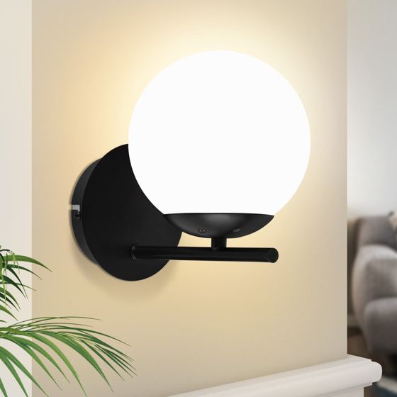 NETTLIFE musta sisäseinävalaisin - E27 metallinen moderni, design lasinen, yöpöytävalaisin vintage Kylpyhuoneen seinävalaisin Käytävävalaisin