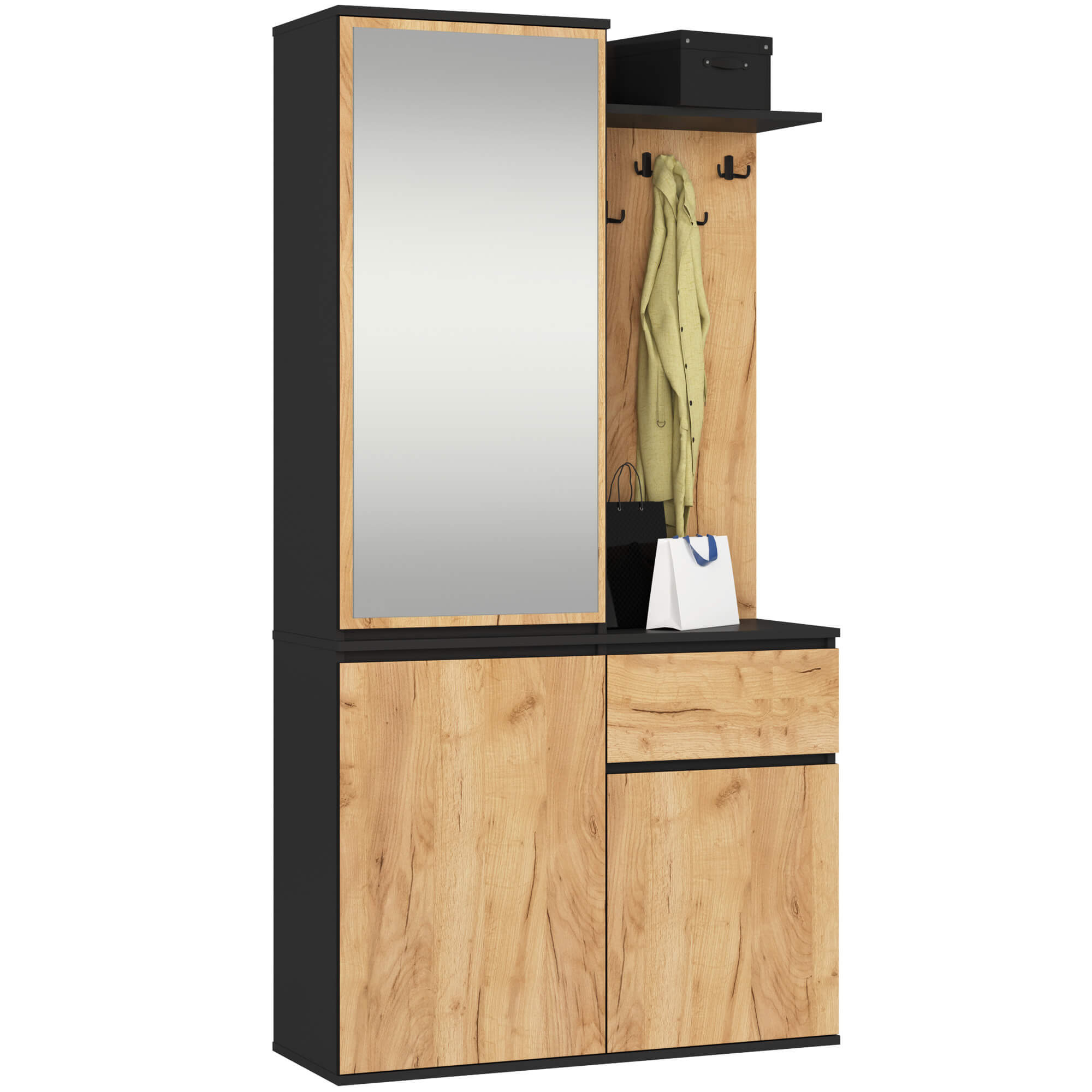 Akord Eteiskalustesarja Entro Craft-tammi/Musta 95x35x183