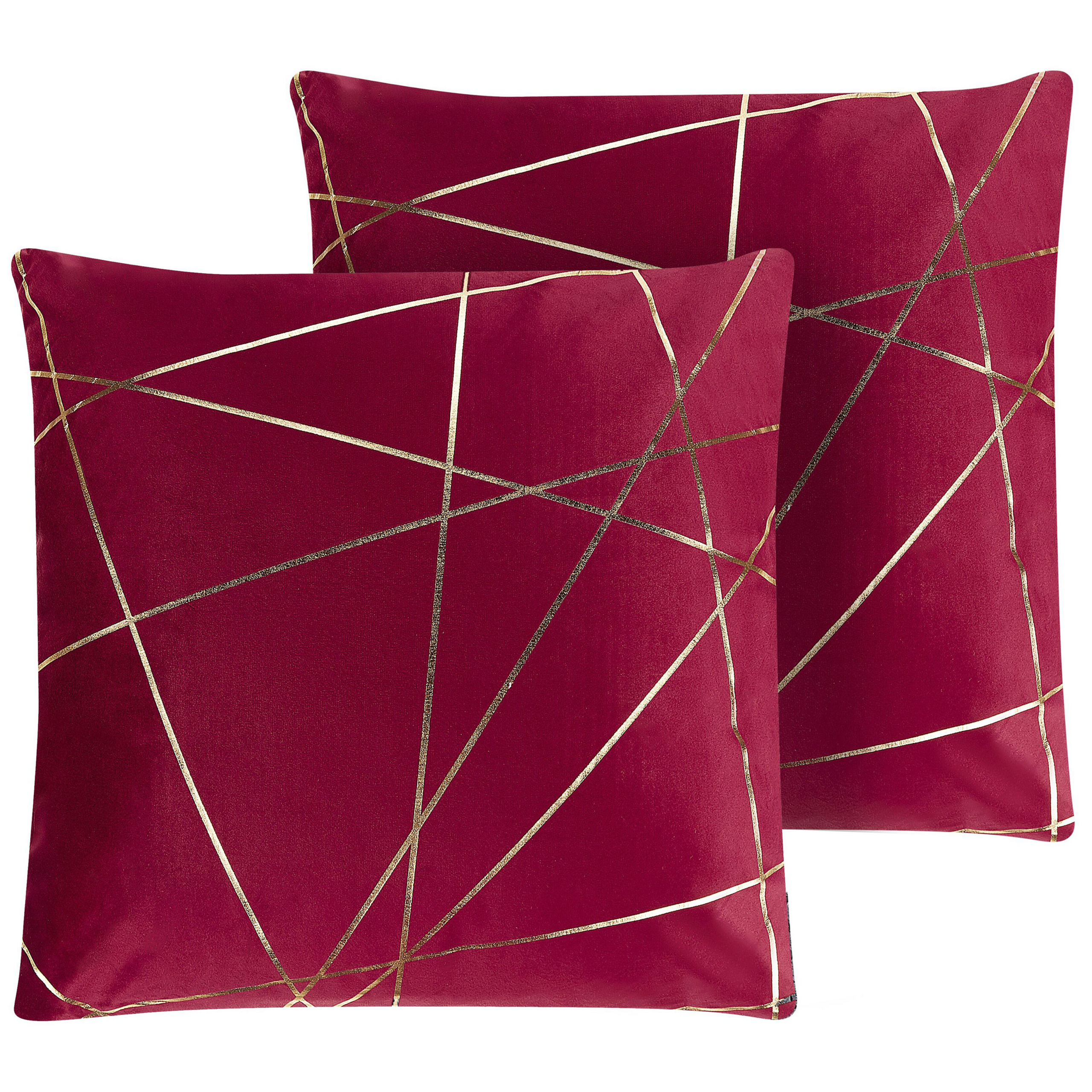 Koristetyynysetti 2 kpl PINUS 45 x 45 cm Sametti Punainen Geometrinen kuvio