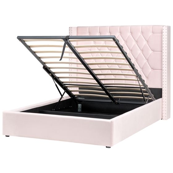 Sänky säilytystilalla sametti LUBBON 140 x 200 cm Pastellipinkki Vaaleanpunainen