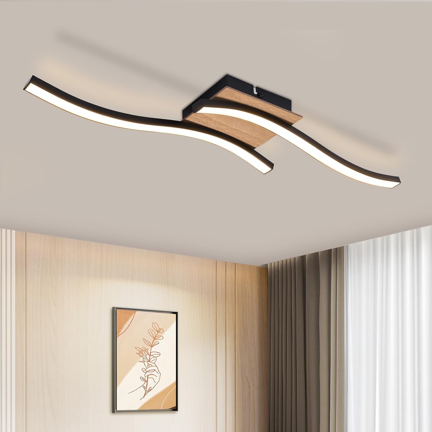 NETTLIFE 12 W LED - kattovalaisin, puu, 3000 K, lämmin valkoinen, moderni muotoilu, musta, metalli