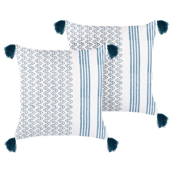 Koristetyynysetti 2 kpl TILIA puuvilla 45 x 45 cm Sininen Geometrinen kuvio