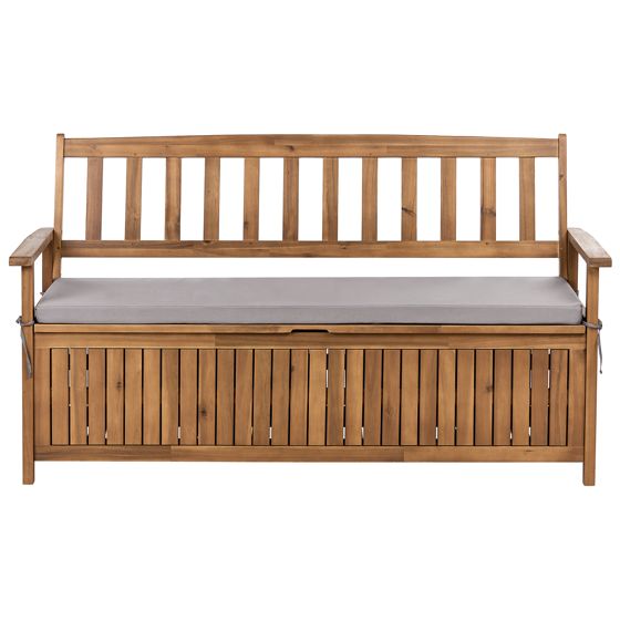Puutarhapenkki pehmusteella SOVANA 160 cm säilytystila Akaasia Harmaa