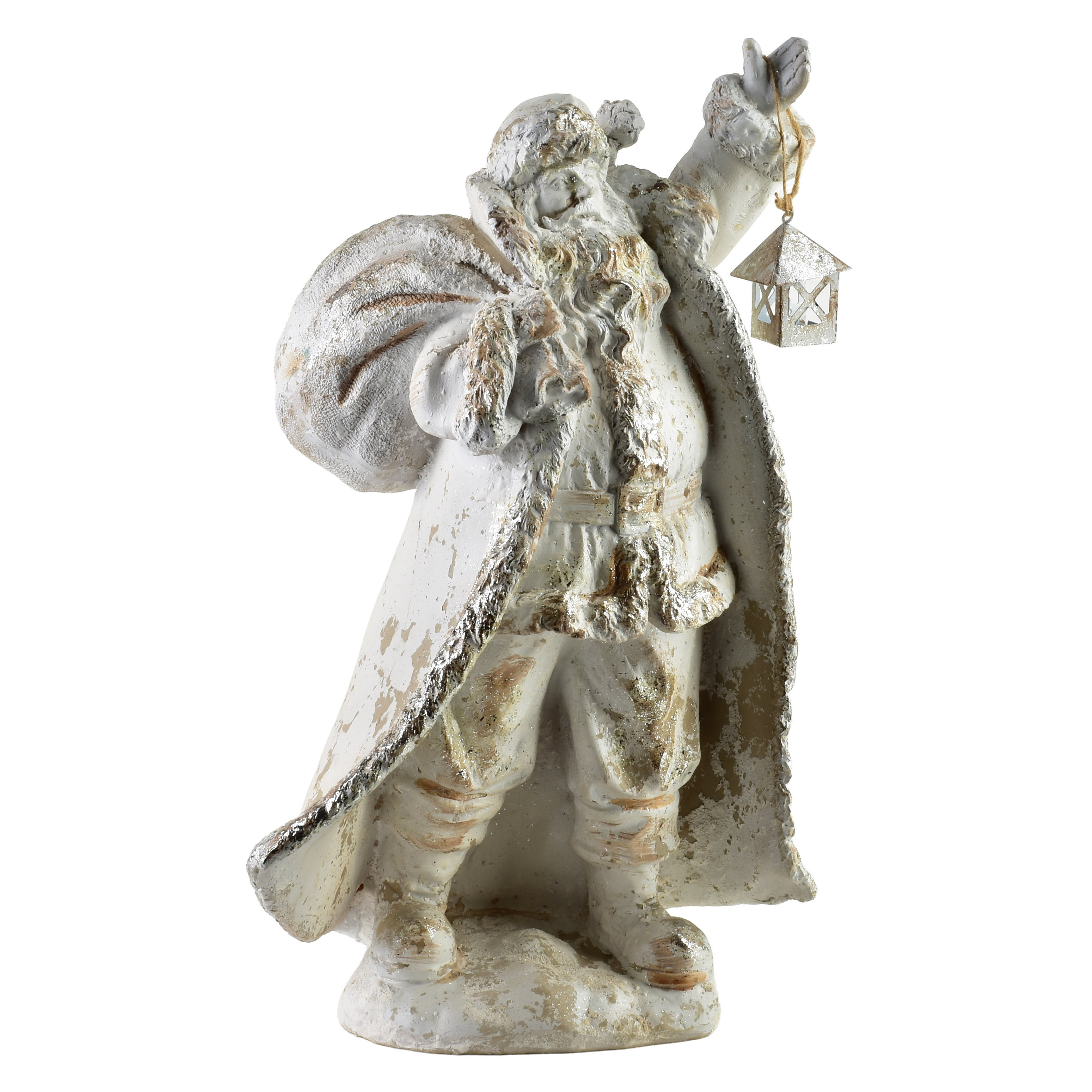 Joulupukkifiguuri poliresiini SANTA LILA 27x16x41 cm valko-kulta 1 kpl