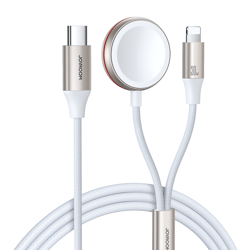 2in1 Lightning-kaapeli iPhonelle ja langaton laturi Apple Watchille USB-C 1.5m valkoinen
