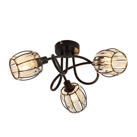 NETTLIFE 3- lamppuinen vintage - tyylinen musta kristallikattokohdake E14 eteiseen, 350° kääntyvä, teollisuuskäyttöön