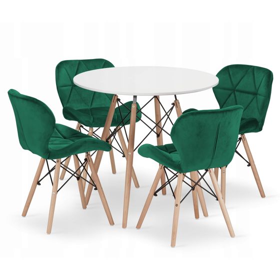 Ruokailuryhmä Pöytä, pyöreä TODI 80 valkoinen + 4 LAGO-tuolia