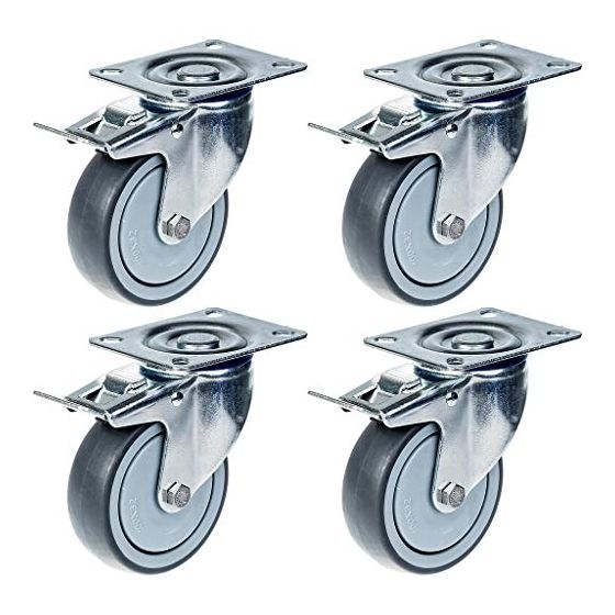 80mm 3" kääntöpyörä harmaasta kumista, jarrullinen, vahva 320kg kantavuus, 4 kpl:n sarja.