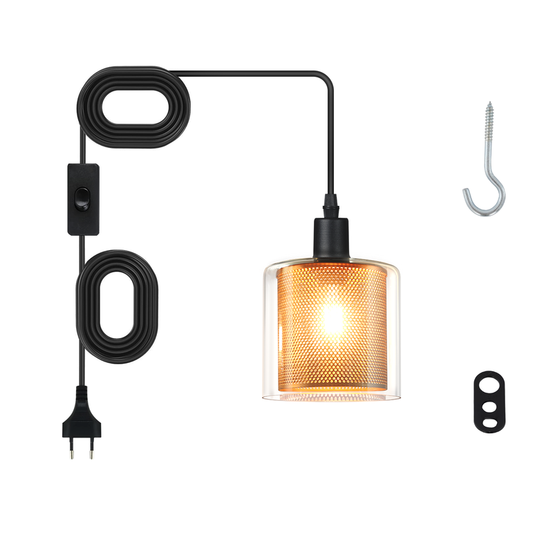 NETTLIFE Vintage-riippuvalaisin 1 lamppu: Kullanvärinen lasinen riippuvalaisin pistokkeella/kytkimellä E14-riippuvalaisin 4,5 m