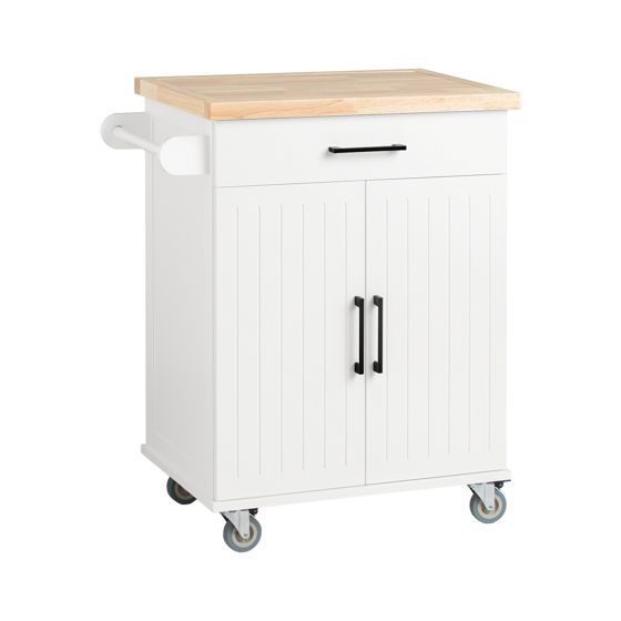 SoBuy keittiökaappi FKW119-WN pyörillä, luonnonmateriaalit