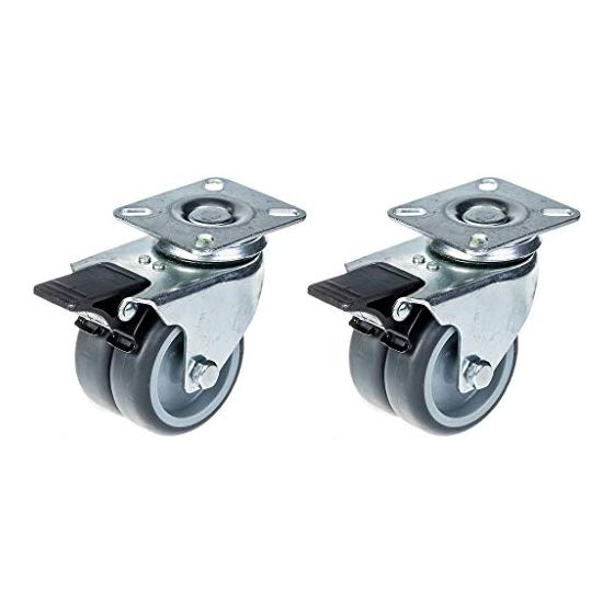 75mm 3" kaksoispyöräinen harmaa kumipyörä, jarrulla 200kg kapasiteetti, 2 kpl:n sarja