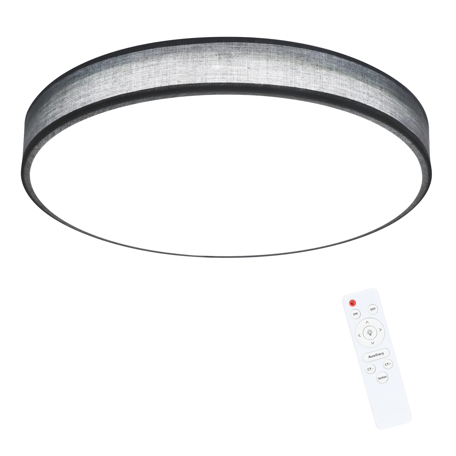NETTLIFE LED-kattovalaisin, harmaa 38W, pyöreä moderni, himmennettäväKaukosäätimellä, makuuhuonevalaisinKangasvarjostimella