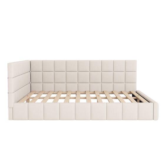 Vuodesohva 160 x 200 cm, Beige Sametti