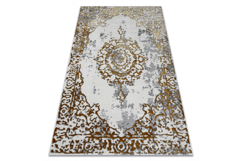 Matto ALLURE 1961 Ornamentti, kehyskuviolla - Rakenteellinen, tyylikäs, glamour kulta / valkoinen