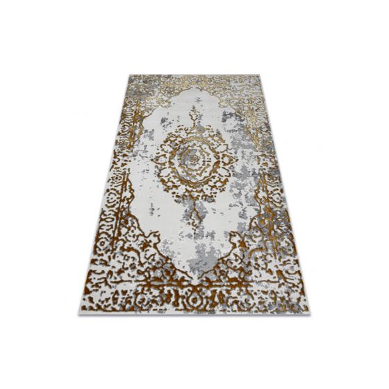 Matto ALLURE 1961 Ornamentti, kehyskuviolla - Rakenteellinen, tyylikäs, glamour kulta / valkoinen