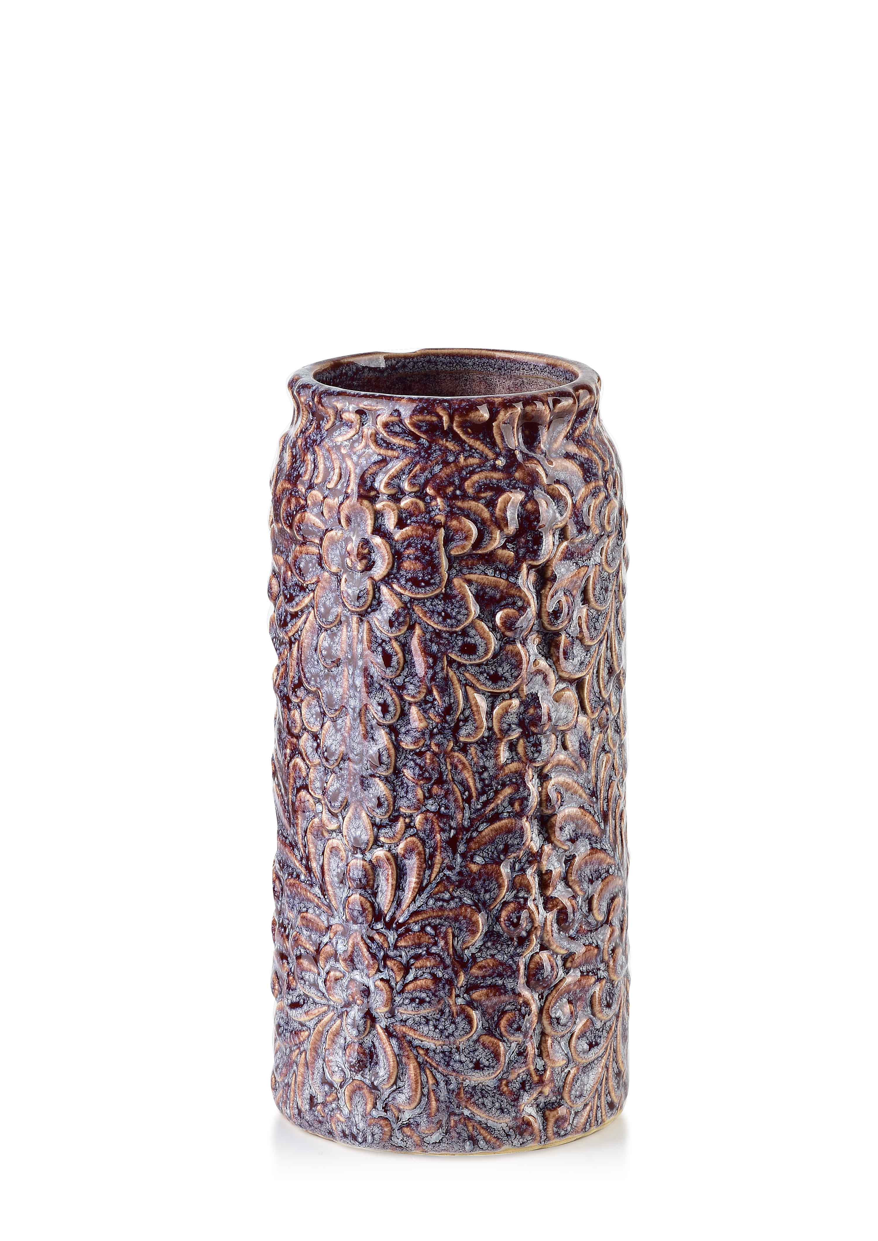 MONDEX keramiikkamaljakko, vaaleanpunainen, käsin koristeltu, 8,5 x 21 cm