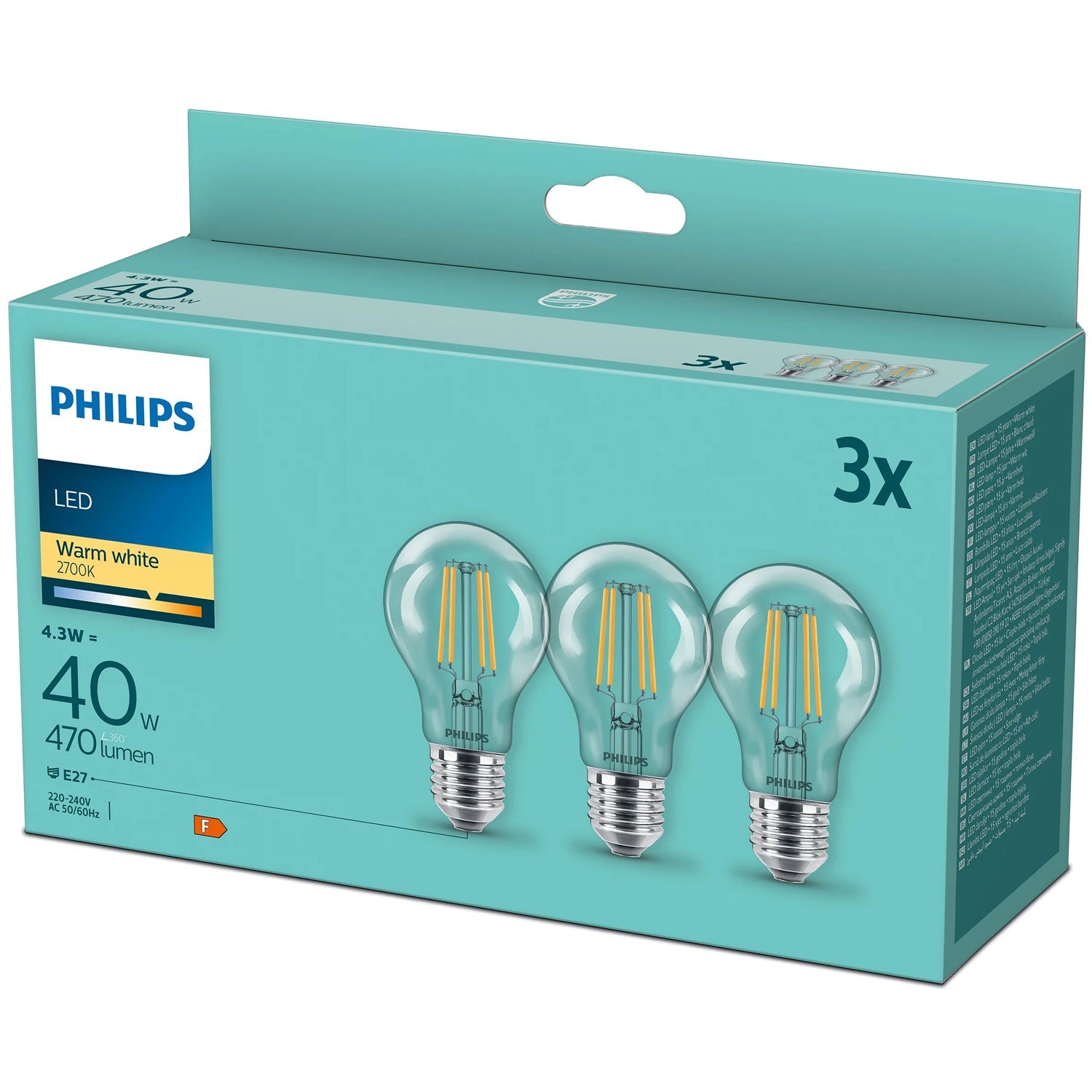 3-pakkaus LED E27 Normaali Kirkas 40W 470lm