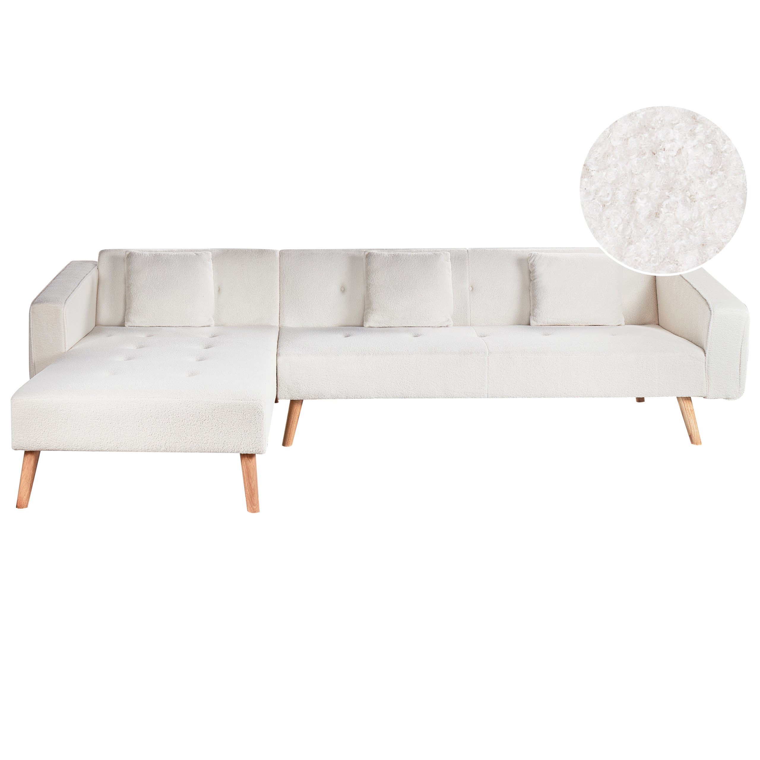 Kulmavuodesohva VADSO buklee Luonnonvalkoinen 4-istuttava Oikea