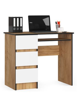 Akord Tietokonepöytä 3 laatikkoa Vasen Craft-tammi/Valkoinen 90x50x77