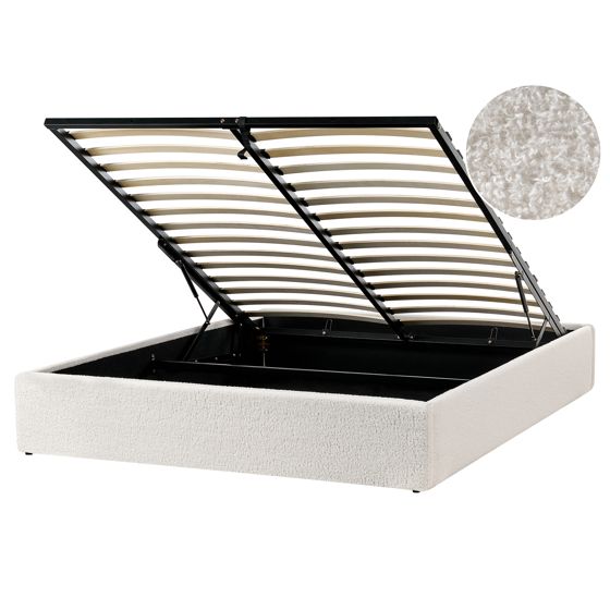 Sänky säilytystilalla ilman sängynpäätyä buklee DINAN 160 x 200 cm Luonnonvalkoinen