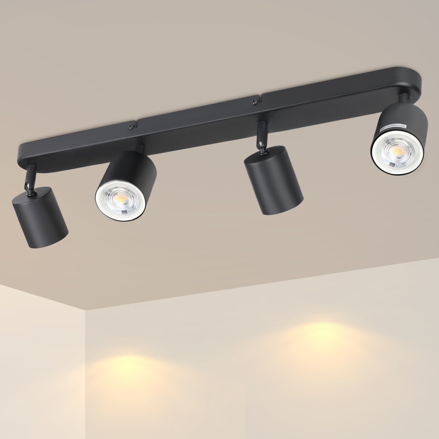 NETTLIFE 4 kohdevaloa GU10 max. 25w musta LED - kattovalaisin olohuoneeseen 350° säädettävä kohdevalo eteiseen makuuhuoneeseen