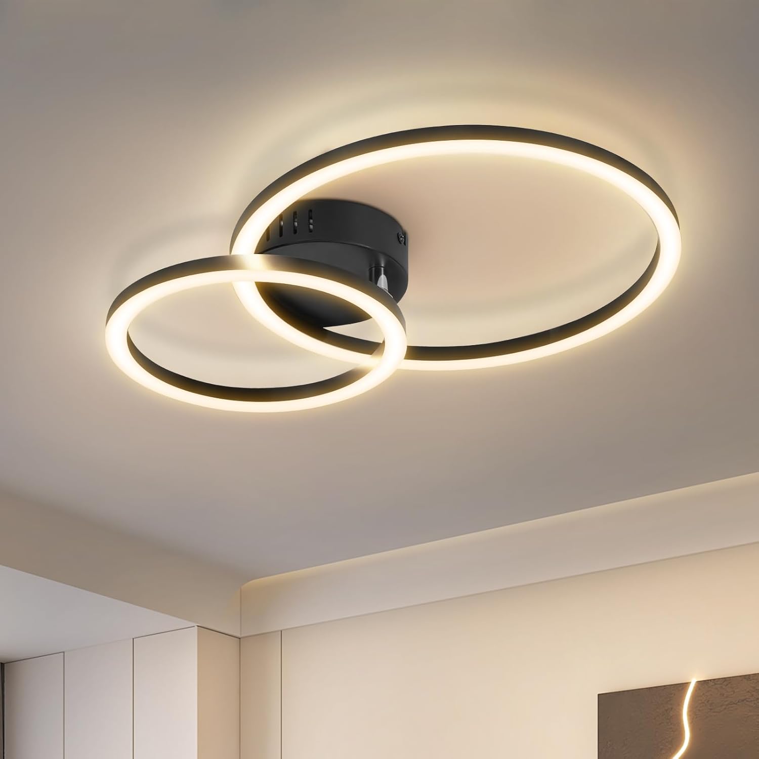 NETTLIFE 40 cm LED-kattovalaisin, 23 W, 3000 K lämmin valkoinen, moderni 2-renkainen valaisin