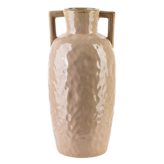 MONDEX keramiikkamaljakko, beige, kahvoilla, käsin koristeltu, 8 x 16 x 35 cm