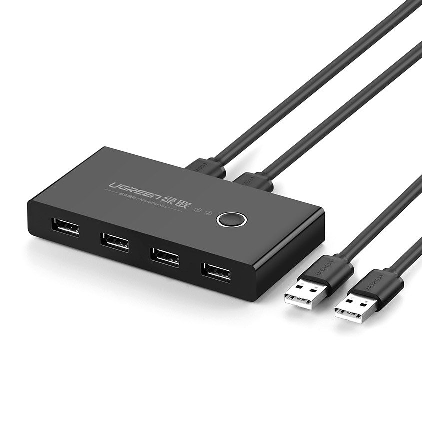 Kytkinrasia HUB kytkin 4x USB 2.0 USB-jakaja kahdelle tietokoneelle - musta