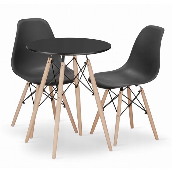 TODI 60 pyöreä pöytä ja 2 OSAKA-tuolia, musta