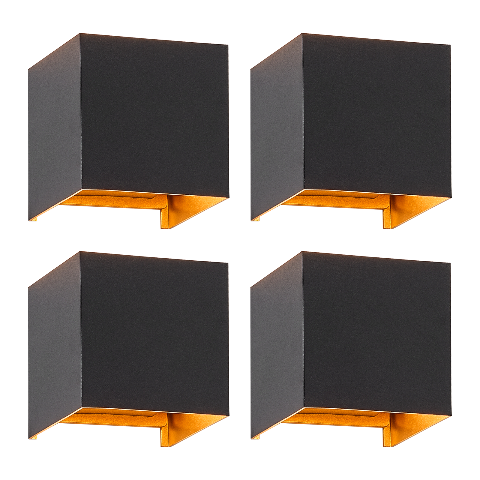 NETTLIFE LED - seinävalaisin, 3W, 4Kpl - G9, ulko -/sisäseinävalaisin, musta ja Kulta VedenpitäväKaksoissäde, säädettävä, IP65 230V, 3000K