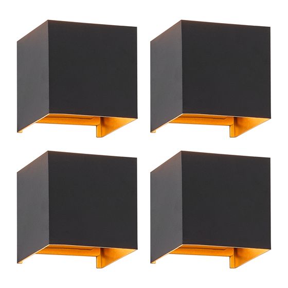 NETTLIFE LED - seinävalaisin, 3W, 4Kpl - G9, ulko -/sisäseinävalaisin, musta ja Kulta VedenpitäväKaksoissäde, säädettävä, IP65 230V, 3000K