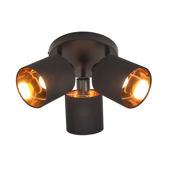 NETTLIFE 3 vintage mustaa kattokohdevalaisinta E14 350° kääntyvä MAX. 25W kangasverkolla olohuoneeseen ilman polttimoa