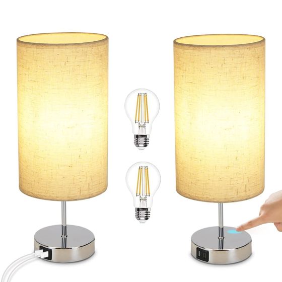 NETTLIFE Vintage - himmennettävä Kosketusyövalaisin, E27, USB - lataustoiminnolla, LED lämmin Valkoinen, himmennettävä