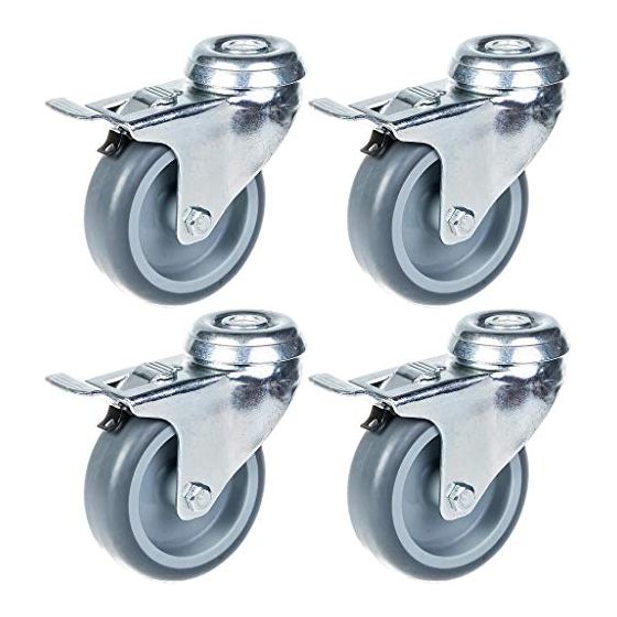 75mm 3" harmaa kumirengas, kääntyvä jarrullinen pyörä, 240kg kantavuus, 4 kpl:n sarja.