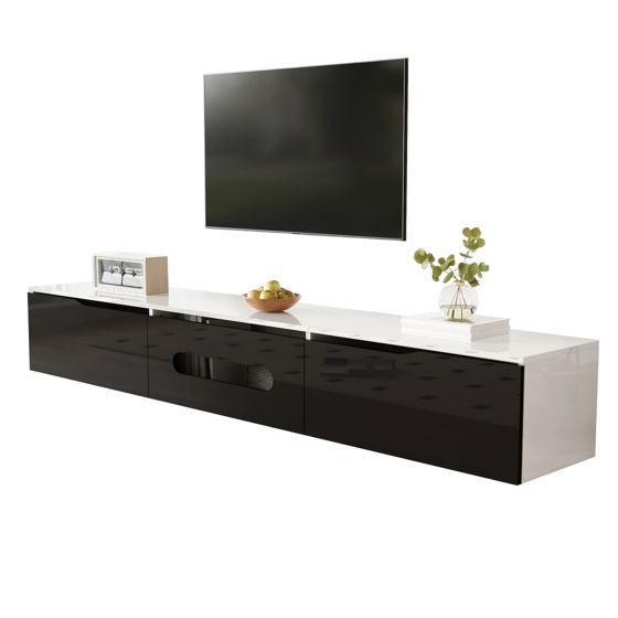 TV-taso 180x35x30 cm musta valkoinen MDF säilytyksellä ja seinäkiinnityksellä