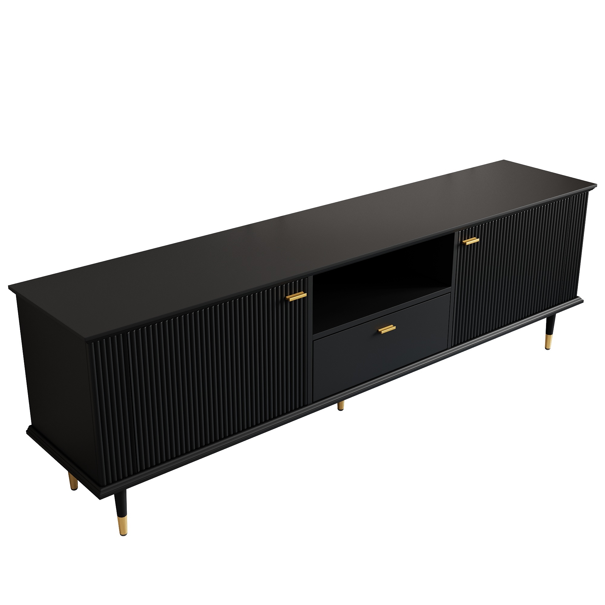 TV-taso 170x36x54 cm musta MDF säilytyksellä ja liukuovilla